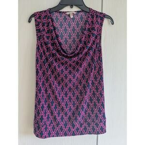 Banana Republic Womens Blue & Pink Geometric Sleeveless Scoop-Neck Blouse Size S